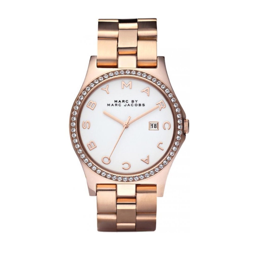MARC JACOBS HENRY ROSE GOLD TONE,CRYSTALS,S/STEEL BRACELET WATCH